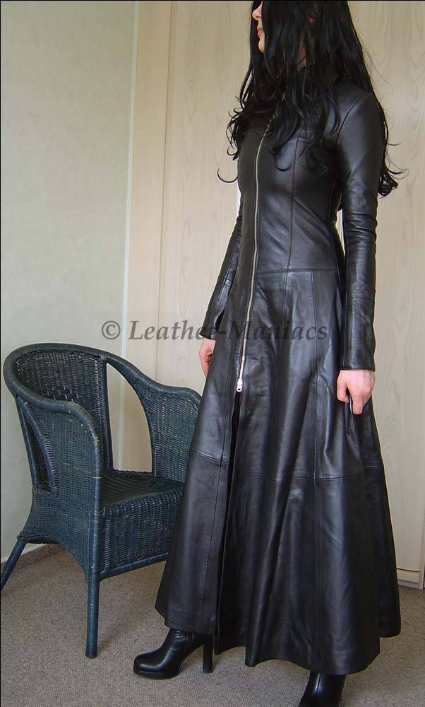 Long Black Leather Dress Gown Suit Goth